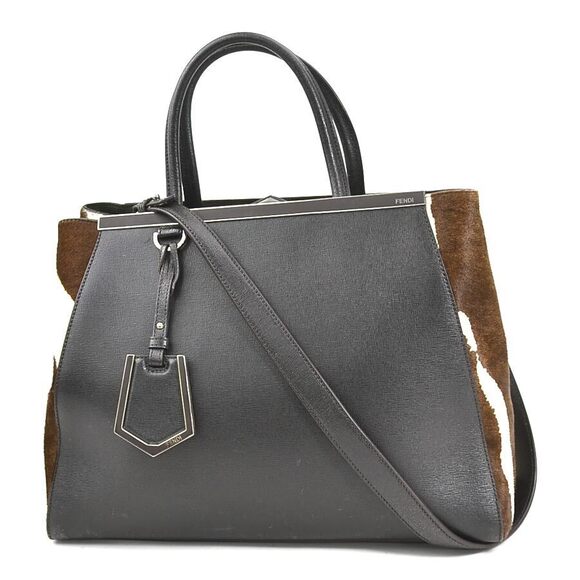 Fendi Handbags - Fendi Toujours Shoulder Bag Leather Ponytail Dark Brown Black Off White Silver